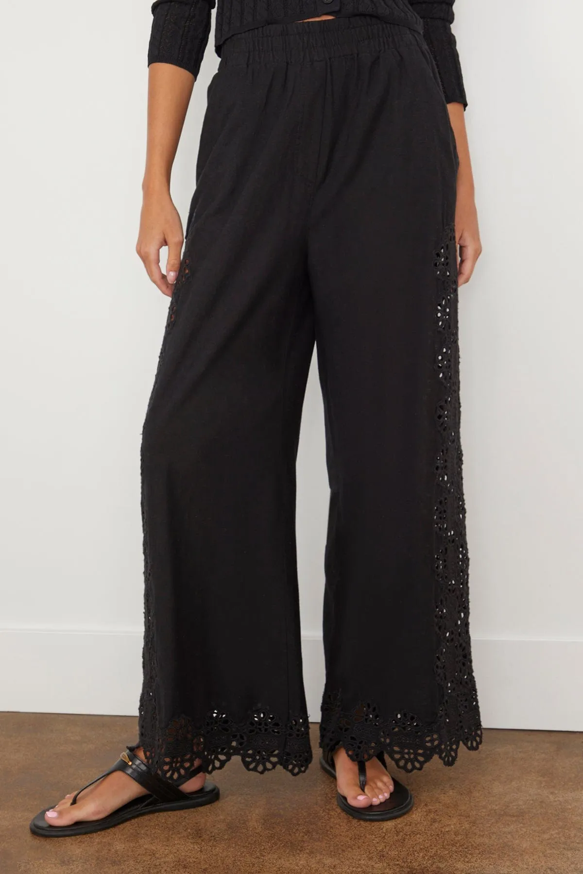 Edith Embroidered Pant in Black