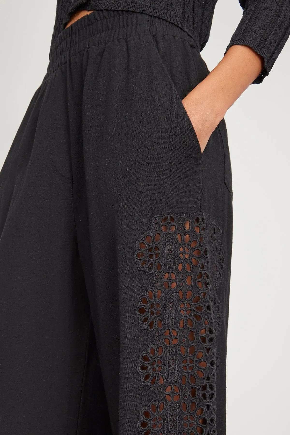 Edith Embroidered Pant in Black